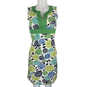 Boden Green Blue Floral Notch Neck Pin Up Vintage Style Women's Dress 4R